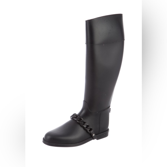 Givenchy black rain boots with chain link accents size 37 - Picture 2 of 16